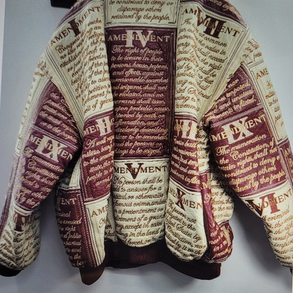 AL WISSAM VI Amendment Patchwork red Tan 100%Leather Jacket Size 54 Rare Find! - Picture 8 of 12